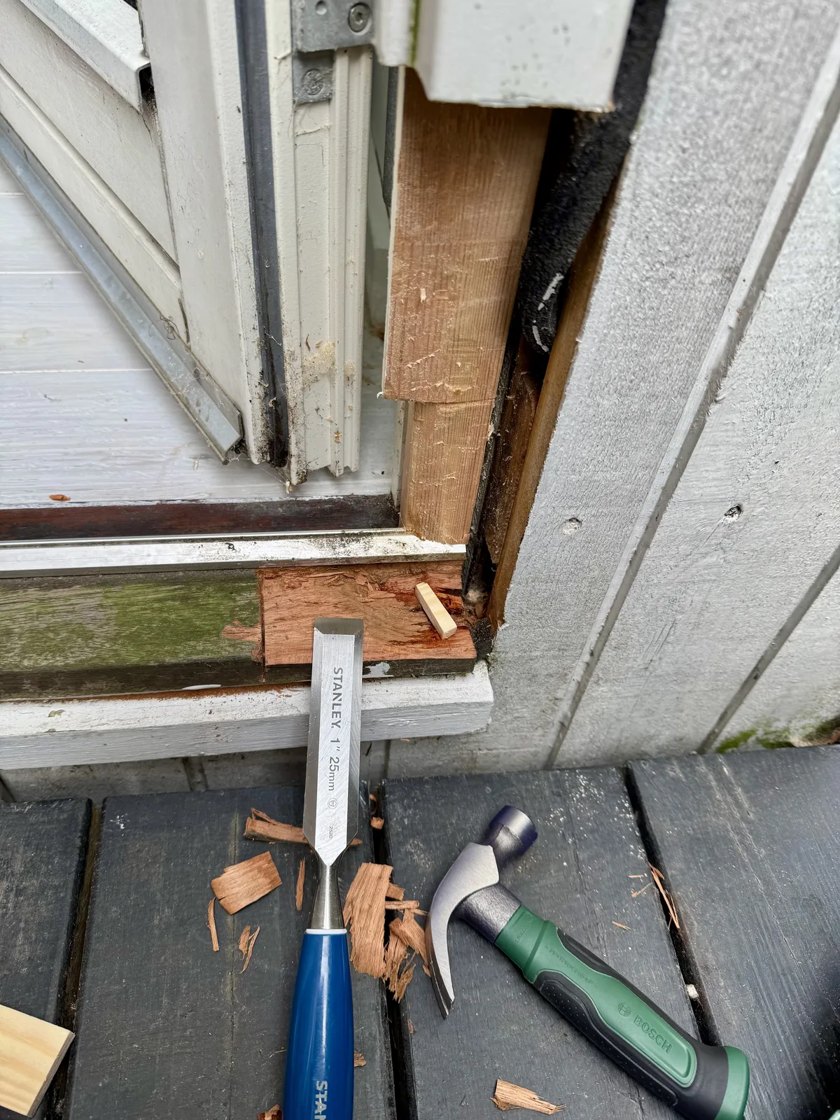 New insert fixed in place — solid and flush with the frame