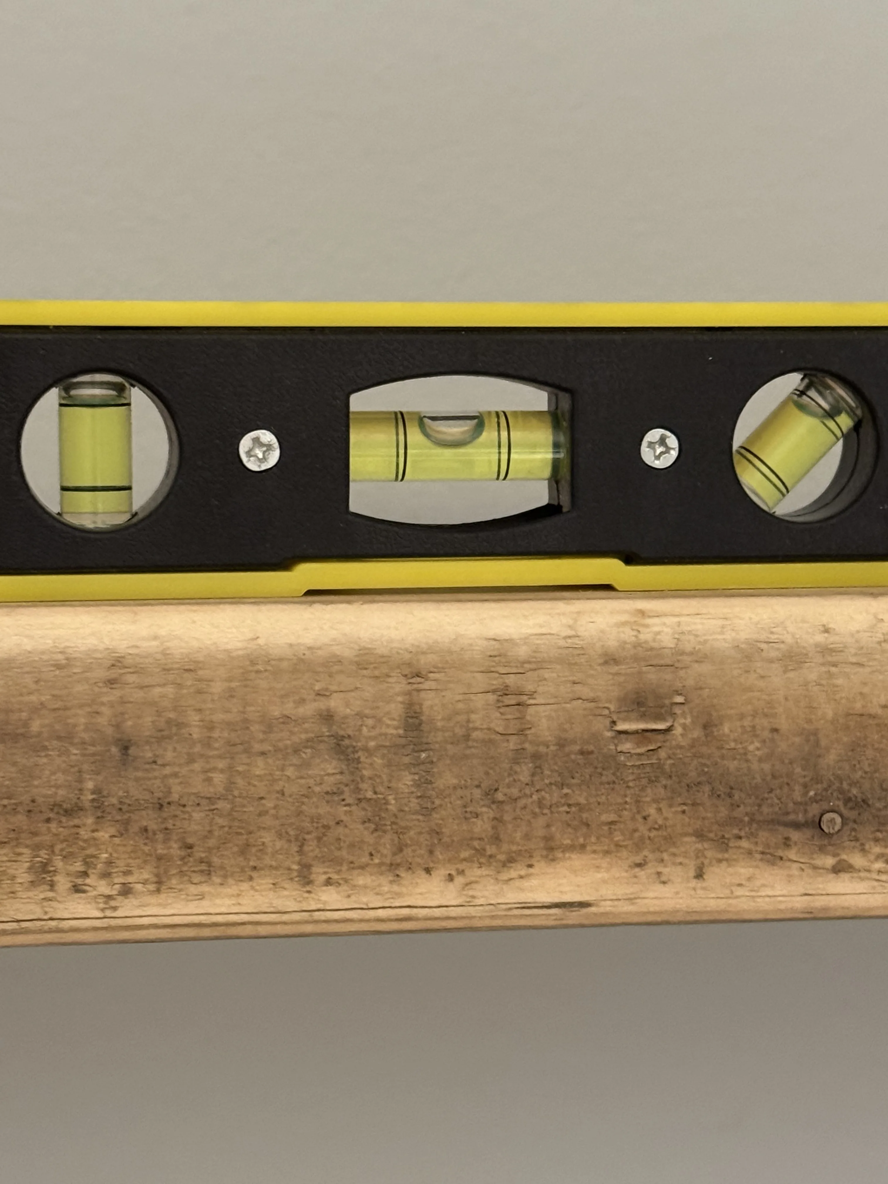 Close-up of the final level check on the upper shelf